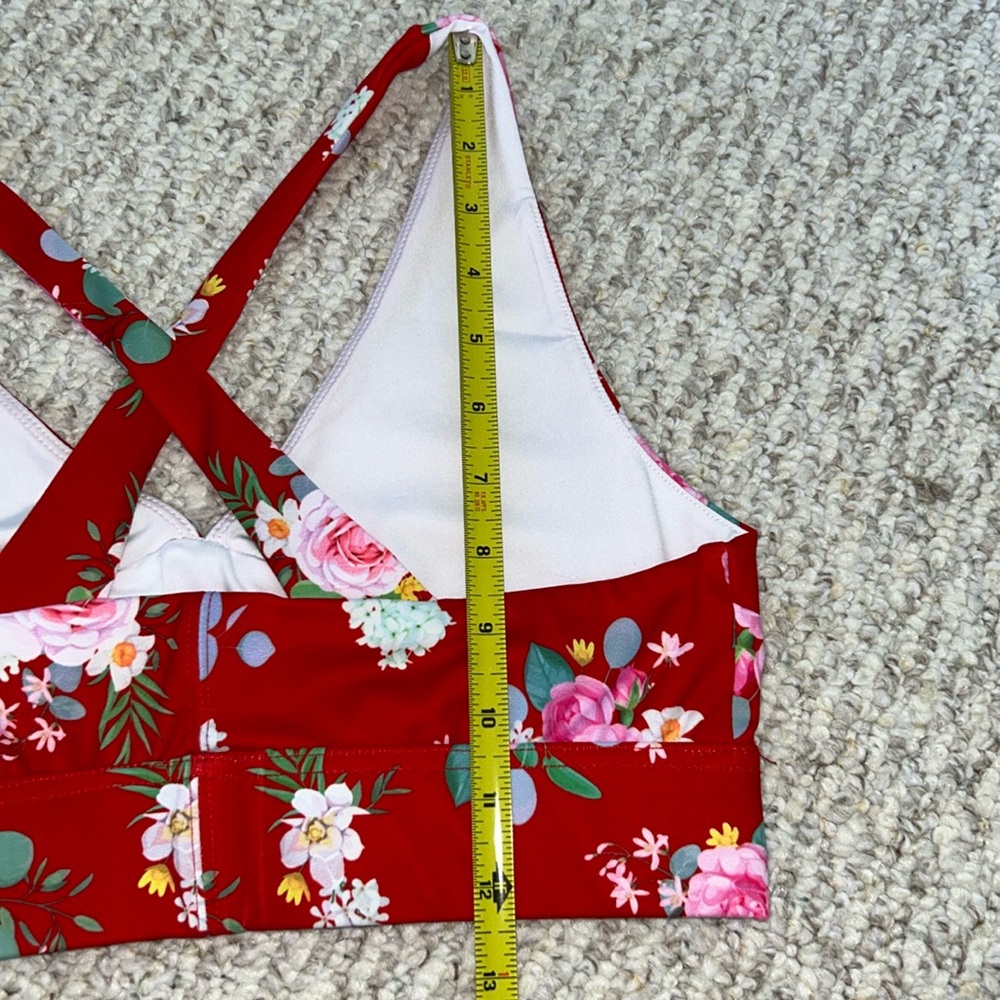 NEW Dance2Fit Fit Booty High Waisted Ruby Red & Floral Workout Outfit - Picture 8 of 15
